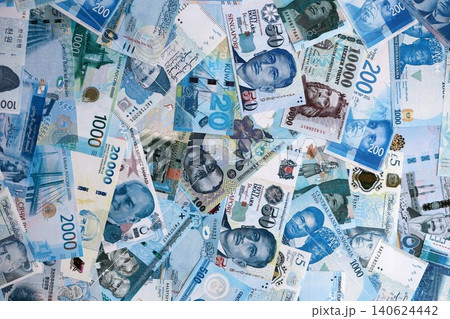 Various currencies money bills banknotes in full frame. Many cash bills Various currencies money bills banknotes in full frame. Many cash bills 140624442
