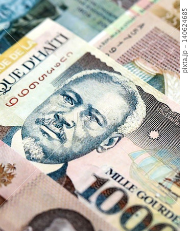 Haitian gourde money bills pile on table. Haiti banknotes of HTG currency. Concept of business 140624685