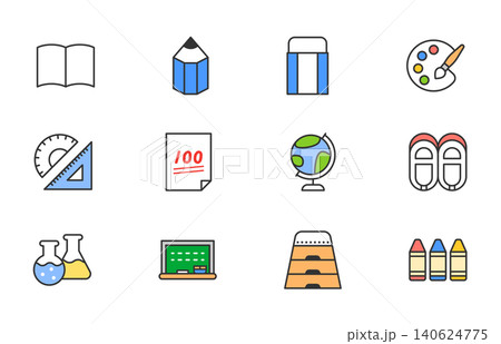 小学校の文房具と学用品アイコンセット 小学校の文房具と学用品アイコンセット 140624775