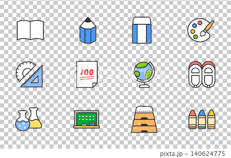 Elementary school stationery and school supplies icon set Elementary school stationery and school supplies icon set 140624775