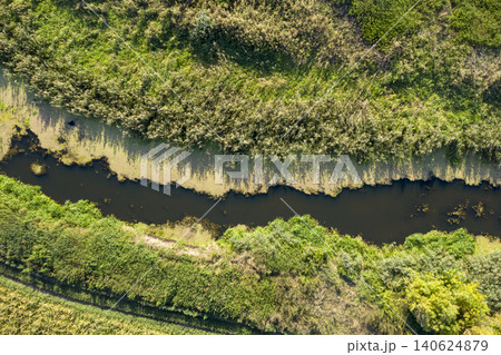 banks of a swampy river, aerial view 140624879