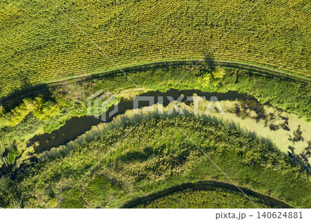 banks of a swampy river, aerial view 140624881