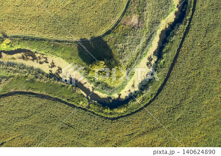 banks of a swampy river, aerial view 140624890