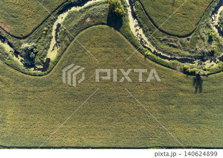 banks of a swampy river, aerial view 140624899