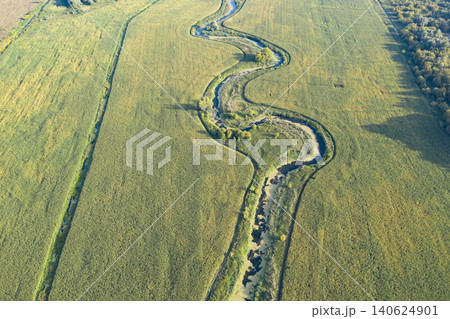 banks of a swampy river, aerial view 140624901