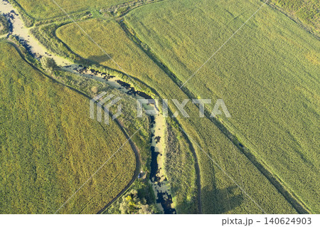 banks of a swampy river, aerial view 140624903