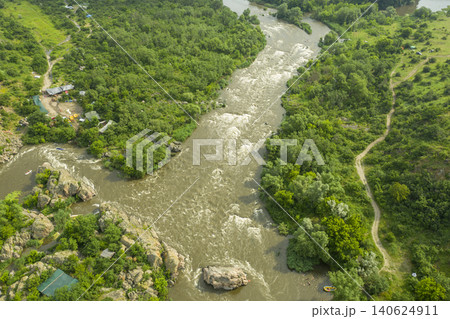 banks of a swampy river, aerial view 140624911