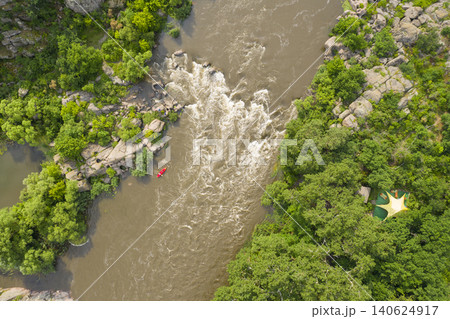 banks of a swampy river, aerial view 140624917