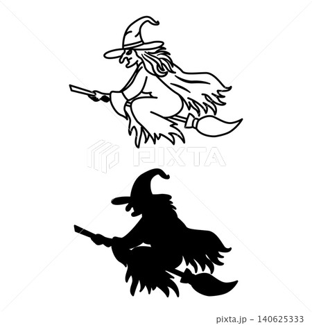Witch Icons. Vector Icon of Evil Witch Flying on Broom. Fairytale Character. Halloween Concept Witch Icons. Vector Icon of Evil Witch Flying on Broom. Fairytale Character. Halloween Concept 140625333