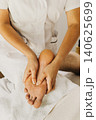 Close up of foot massage therapy session. Female massage therapist's hands. 140625699
