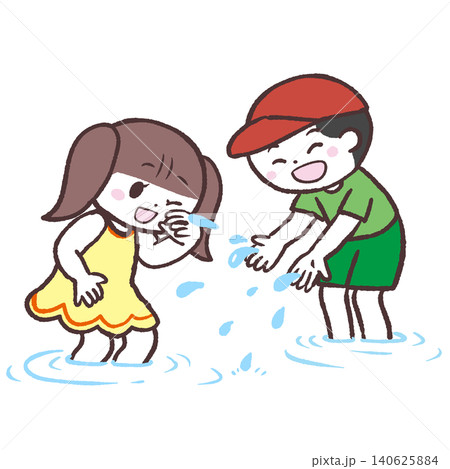 水をかけあう子供達のイラスト 水をかけあう子供達のイラスト 140625884