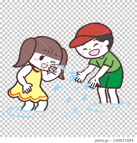 水をかけあう子供達のイラスト 水をかけあう子供達のイラスト 140625884