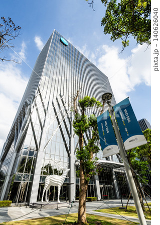 Low-angle view of the E.Sun Financial Holdings Second Headquarters building in Taipei, Taiwan. Low-angle view of the E.Sun Financial Holdings Second Headquarters building in Taipei, Taiwan. 140626040
