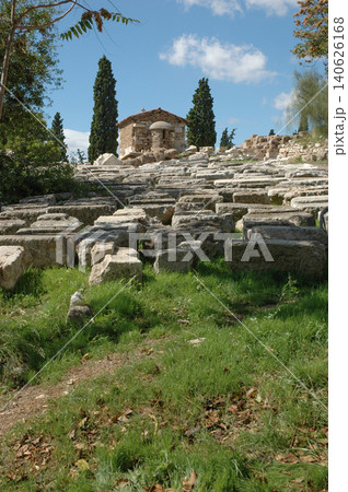The Ruins of the Choregic Monument of Nikias and St Paraskevi Chapel in Athens 140626168