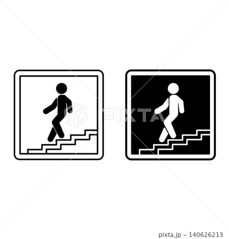 Pedestrian Subway Road Signs. Man Descending into Underground Crossing. Black and White Vector Icons Pedestrian Subway Road Signs. Man Descending into Underground Crossing. Black and White Vector Icons 140626213