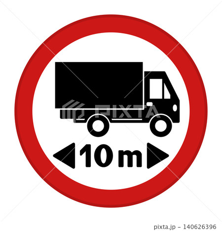 Red Length Limit Sign. Vector Icon. Maximum Allowed Vehicle Width 10m. Prohibitory Road Sign 140626396