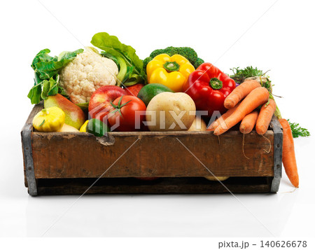 Studio, crate and fresh or organic vegetables for nutrition or wellbeing, ripe and raw ingredients for sustainability or eating. Agriculture, produce and healthy diet for vegan, wellness and protein. Studio, crate and fresh or organic vegetables for nutrition or wellbeing, ripe and raw ingredients for sustainability or eating. Agriculture, produce and healthy diet for vegan, wellness and protein. 140626678