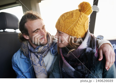 Couple, hug and happy together in car, travel and bonding with road trip for date or anniversary. Love, trust and commitment with partner, loyalty and cuddle for warmth in winter, vacation and smile Couple, hug and happy together in car, travel and bonding with road trip for date or anniversary. Love, trust and commitment with partner, loyalty and cuddle for warmth in winter, vacation and smile 140626689