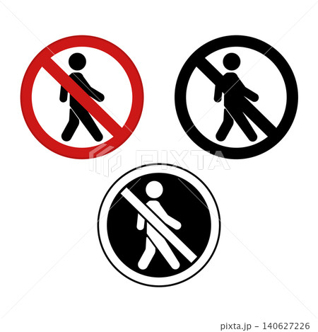 Signs No Pedestrians. Prohibitory Road Signs. No Crossing People. Red, Black, and White Vector Icons Signs No Pedestrians. Prohibitory Road Signs. No Crossing People. Red, Black, and White Vector Icons 140627226