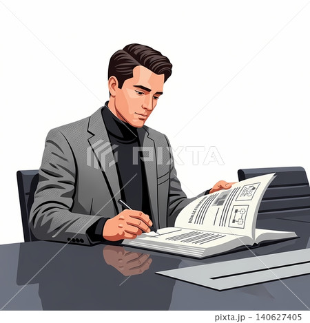 Male Academic Librarian Reviewing Research Dissertation Draft Male Academic Librarian Reviewing Research Dissertation Draft 140627405