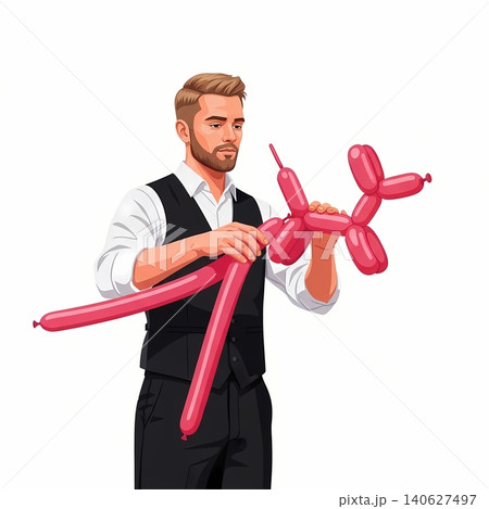 Male Entertainer Twisting Pink Balloon Animal 140627497