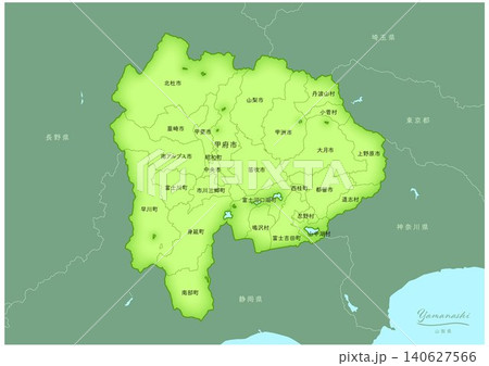 「山梨県」立体感のある日本の地図シリーズ。(隣県、市町村、日本語)YAMANASHI, JAPAN 「山梨県」立体感のある日本の地図シリーズ。(隣県、市町村、日本語)YAMANASHI, JAPAN 140627566