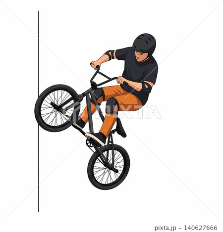 Young BMX Biker Performing Hop to Wallride Young BMX Biker Performing Hop to Wallride 140627666