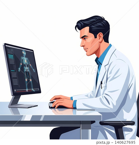 Biomechanist Analyzing 3D Long Jump Motion on Monitor Biomechanist Analyzing 3D Long Jump Motion on Monitor 140627695