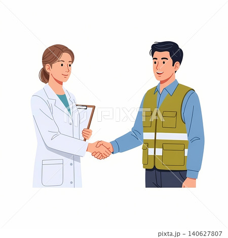 Chemical Hazard Compliance Auditor Handshake with Safety Officer 140627807