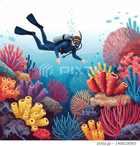 Diver Exploring Coral Reef Diver Exploring Coral Reef 140628065