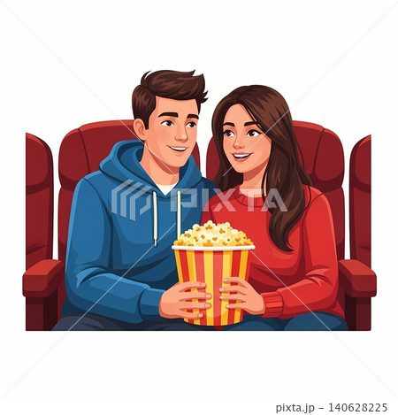 Couple Sharing Popcorn on Cinema Movie Date Couple Sharing Popcorn on Cinema Movie Date 140628225