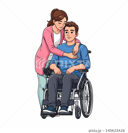 Disabled Man Wheelchair Accessible Hug Flat Vector Illustration Disabled Man Wheelchair Accessible Hug Flat Vector Illustration 140628426
