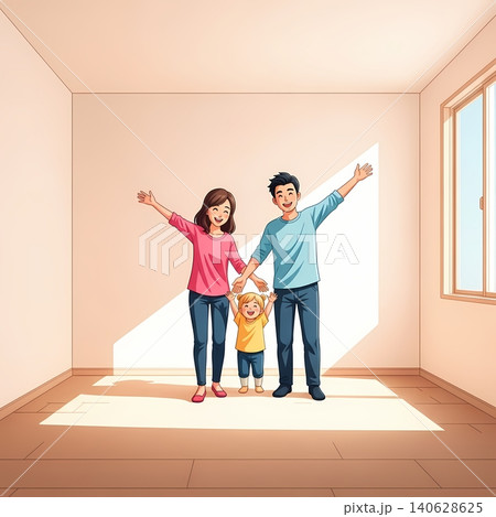 Happy Family in Empty Room of New Home Happy Family in Empty Room of New Home 140628625