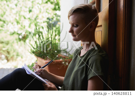 Woman, book and writing notes on floor in home for remote work schedule by garden. Pen, notepad and writer with creative ideas, information and serious freelancer planning to do list on a journal Woman, book and writing notes on floor in home for remote work schedule by garden. Pen, notepad and writer with creative ideas, information and serious freelancer planning to do list on a journal 140628811