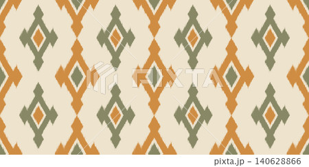 Ikat seamless pattern with abstract ethnic design. Geometric vector print with tribal motif. Vintage ornamental background with rug texture. Retro traditional decorative graphic Ikat seamless pattern with abstract ethnic design. Geometric vector print with tribal motif. Vintage ornamental background with rug texture. Retro traditional decorative graphic 140628866