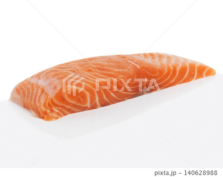 Food, salmon and fish with vitamins, fiber or healthy eating for cholesterol of white meat on a studio background. Natural, nutrition or oily diet of produce, texture or organic meal or fresh snack 140628988