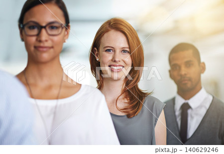 Portrait, team and happy business woman in queue at office or workplace of entrepreneur. Face, group and professional people in a row together for cooperation or collaboration of diverse advisors Portrait, team and happy business woman in queue at office or workplace of entrepreneur. Face, group and professional people in a row together for cooperation or collaboration of diverse advisors 140629246