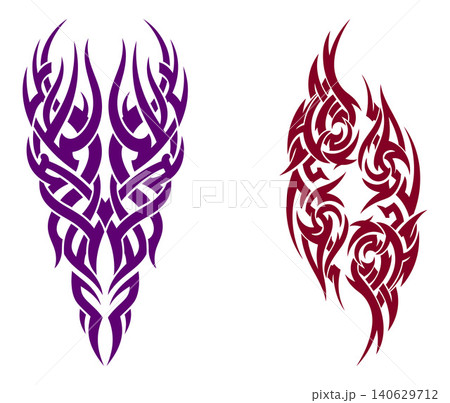 Bold tribal tattoo design elements with intertwined patterns suitable for various graphic applications 140629712