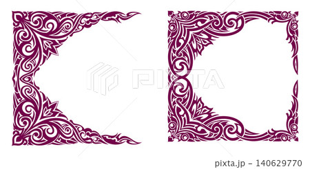 Decorative border element and complete frame with strong tribal inspired patterns for graphic projects Decorative border element and complete frame with strong tribal inspired patterns for graphic projects 140629770