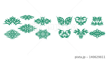 Diverse collection of green tribal vector design elements ideal for graphic decoration and stylized embellishments 140629811