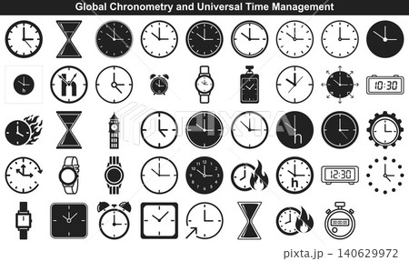 Collection of timekeeping devices and chronometry icons for universal management concepts Collection of timekeeping devices and chronometry icons for universal management concepts 140629972