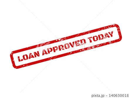 Distressed red rubber stamp signifying immediate loan approval today for financial documents or current status updates Distressed red rubber stamp signifying immediate loan approval today for financial documents or current status updates 140630018