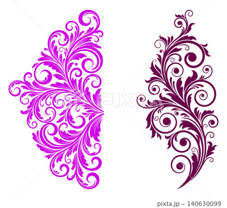 Elegant ornamental floral scroll pattern featuring delicate swirling vine elements for decorative design and embellishment Elegant ornamental floral scroll pattern featuring delicate swirling vine elements for decorative design and embellishment 140630099