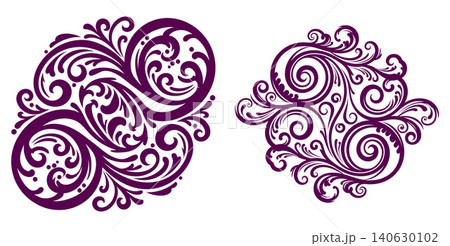 Elegant ornamental swirl patterns with intricate flourishes creating a decorative vector motif set for various design projects 140630102
