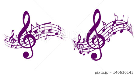 Flowing musical staff with treble clef and many notes for concert posters or song sheet designs Flowing musical staff with treble clef and many notes for concert posters or song sheet designs 140630143
