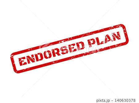 Red rectangular endorsed plan stamp mark with grunge effect for signaling strategy approval Red rectangular endorsed plan stamp mark with grunge effect for signaling strategy approval 140630378