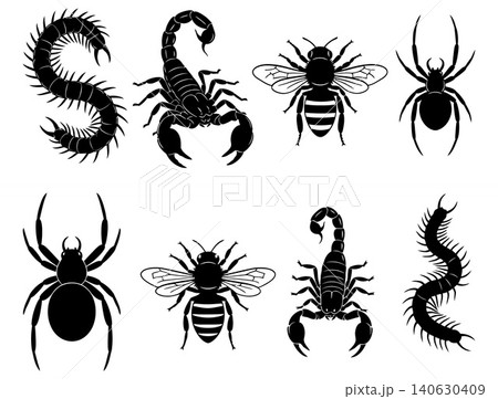 Silhouette collection of scorpions spiders centipedes and bees Silhouette collection of scorpions spiders centipedes and bees 140630409