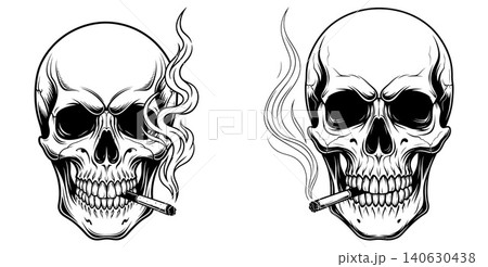 Tattoo art style skulls with cigarettes and smoke details Tattoo art style skulls with cigarettes and smoke details 140630438