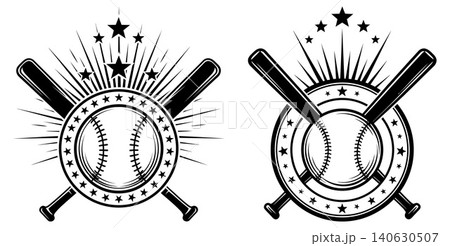 Vintage baseball emblems featuring crossed bats stars and a baseball Vintage baseball emblems featuring crossed bats stars and a baseball 140630507