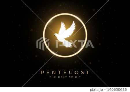 pentecost holy spirit dove golden frame vector illustration. pentecost holy spirit dove golden frame vector illustration. 140630686